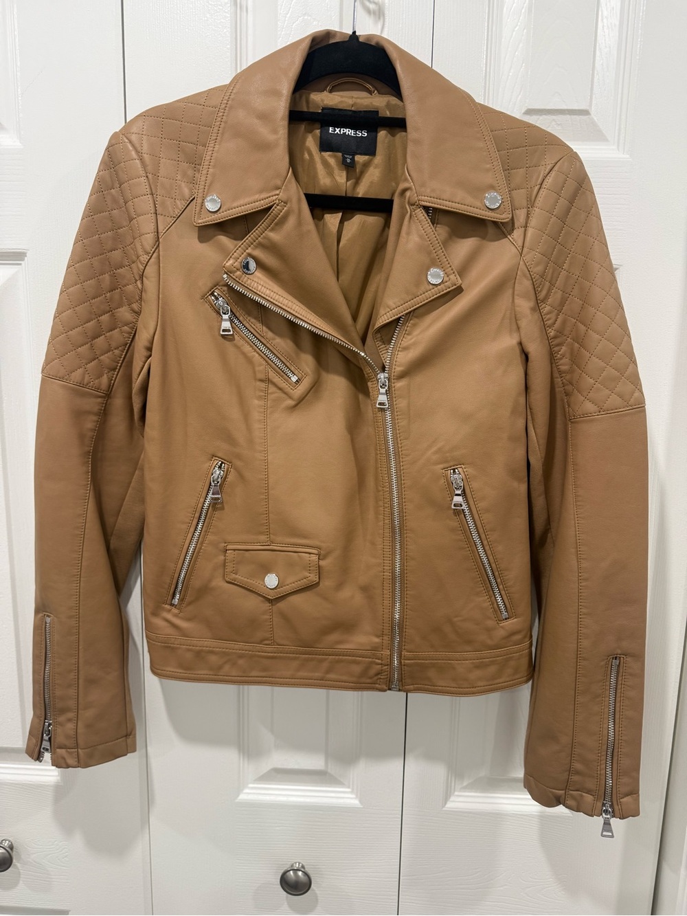Express Women's Camel Moto Faux Leather Jacket